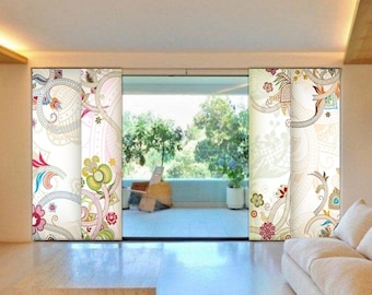 Curtain Panel (4-piece incl hardware) room divider sliding doors shading system Interior design blind decoration japanese panel printed