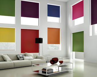 Natural textured solid colored slightly satinized custom made roller blinds (PREMIUM-A) light filtering shade, available in 36 colors