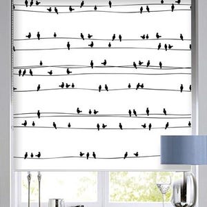 Birds on electrical wires seamless modern patterned illustration custom made printed window (BW43) roller blind regular or blackout shade