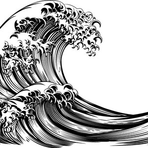 The Great Wave Minimal Modern Art Black and White Illustration Custom ...
