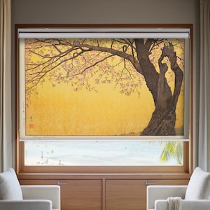 Japanese painting cherry blossoms  custom made printed (JPN-41) window roller blind  regular or blackout shade, chain or cordless