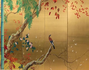 Reserved for Carla - Bamboo and lone bird classic japanese chinoiserie art custom made printed window roller shade