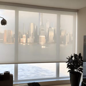 RHODES natural textured transparent custom made window roller shade available in 10 earthy colors and for all window sizes