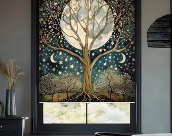 Tenda a rullo per finestra stampata su misura, modello "The Tree of Life" di W. Morris (WM-33), opaca o oscurante, con/senza cordino