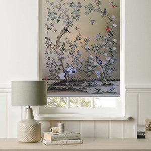 Birds and roses classic chinoiserie art custom made printed (VNT61) window roller blind, wall panel, regular or blackout shade