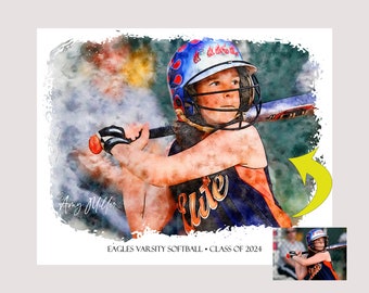 Softball Senior Night, Softball Coach Gift, Softball Player Gifts, Personalized Watercolor, Gifts for Softball Players, Softball Gift Ideas