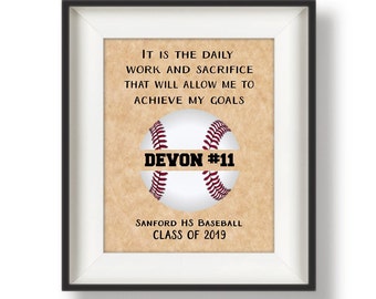 Baseball Senior Night Gift - Baseball Senior Gift - Baseball Player Gift - Personalized Baseball Gifts -  Monogram Ball - Daily Work Quote