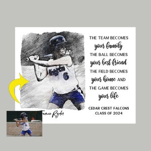 Softball Senior Night, Softball Coach Gift, Softball Player Gifts, Personalized Pencil Sketch,Gifts for Softball Players,Softball Gift Ideas