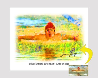 Swim Senior Gifts, Swim Coach Gifts, Personalized Watercolor, Swim Team Gifts, Swimmer Print, Senior Swimmer Gifts for Girls