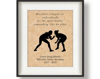 Gifts for Wrestling Coaches, Personalized Wrestling Coach Gift, Female Wrestling, Coach Gift Ideas, Gift for Coach, 8 x 10, Comradery Quote