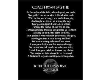 Personalized Baseball Coach Gift, Baseball Coach Thank You, Baseball Coach Printable, Coach Gift Ideas, End of Season, Heartfelt Poem