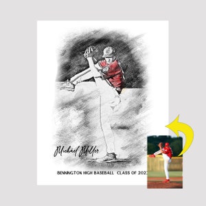 Baseball Senior Night, Baseball Coach Gift, Baseball Player Gifts, Personalized Pencil Sketch, Gift for Baseball Player, Baseball Gift Ideas