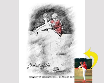 Baseball Senior Night, Baseball Coach Gift, Baseball Player Gifts, Personalized Pencil Sketch, Gift for Baseball Player, Baseball Gift Ideas