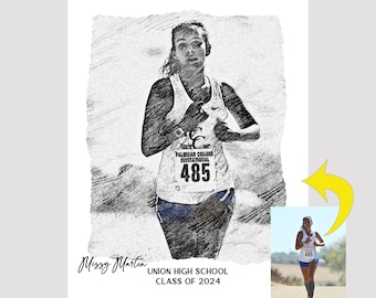 Personalized Cross Country Gift, Cross Country Senior Gift, Cross Country Coach Gift, Track Gifts, Graduation Gift, Any Sport, Pencil Sketch