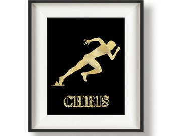 Track and Field Gifts for Boys - Track Gifts - Personalized Track Senior Gifts - Pole Vault - Team Captain Gifts - Gold on Black - 8 x 10