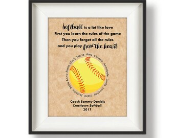 Gifts for Softball Coaches - Personalized - Softball Coaches - Gift for Coach - Coach Appreciation Gifts - 8 x 10 - Softball Quote