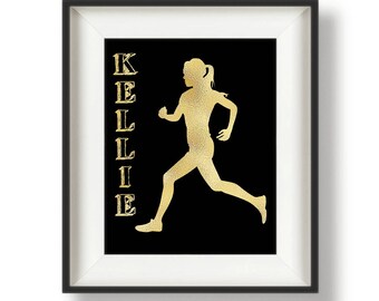 Track and Field Gifts for Girls - Personalized - Track Senior Gifts - Team Captain Gifts - Sports Prints - Gold on Black - 8 x 10