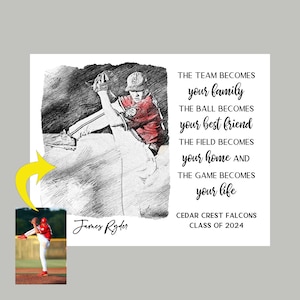 Baseball Senior Night, Baseball Coach Gift, Baseball Player Gifts, Personalized Pencil Sketch, Gift for Baseball Player, Baseball Gift Ideas