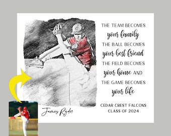 Baseball Senior Night, Baseball Coach Gift, Baseball Player Gifts, Personalized Pencil Sketch, Gift for Baseball Player, Baseball Gift Ideas