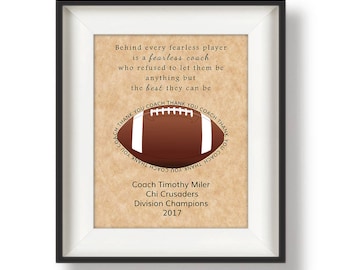 Coaches Gifts for Football - Gifts for Football Coaches - Football Coaches Gifts - Personalized Football Coach Gifts - 8 x 10 - Fearless