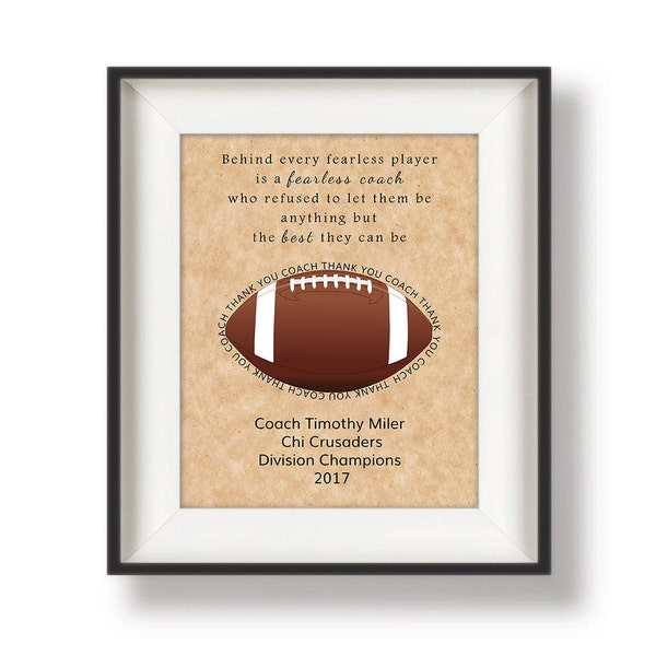 Coaches Gifts for Football - Gifts for Football Coaches - Football Coaches Gifts - Personalized Football Coach Gifts - 8 x 10 - Fearless