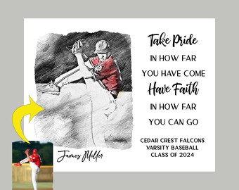 Baseball Senior Night, Baseball Coach Gift, Baseball Player Gifts, Personalized Pencil Sketch, Gift for Baseball Player, Baseball Gift Ideas