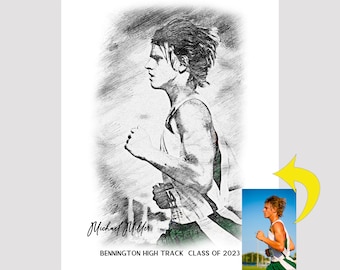 Track Senior Gifts, Track Coach Gift, Cross Country Senior Night, Running Gift, Track and Field Gift, Track Gift, Personalized Pencil Sketch