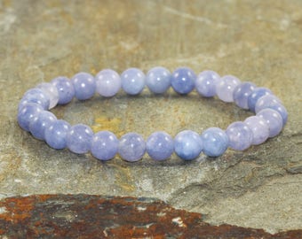 Pulsera apilable de angelita de 6 mm, chakra de la garganta, guía espiritual