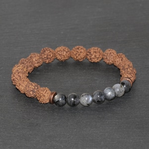 Rudraksha 7mm und 6mm schwarz Labradorit Armband 4 Gesichter Mukhi Mukhi Original Rudraksha Perlen Armband Lord Halumanji Rudraksha Mala