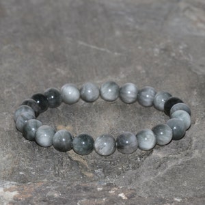 8mm Chatoyant Cat&#39;s Eye Bracelet Brazil Gray Cats Eye Gemstone Bracelet Cat&#39;s Eye Wrist Mala Beads Healing Stacking Bracelet Yoga Jewelry