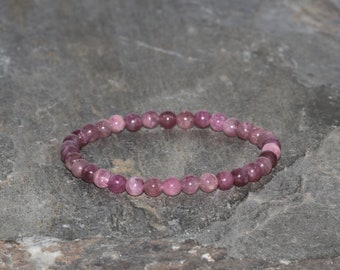 Armband med rosa turmalinpärlor, 5 mm rosa turmalinpärlor, klass AAA, turmalinarmband, energirening, unisexarmband, presentförpackning