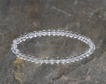 Clear Quartz Bracelet Grade AAA 4mm Crystal Quartz Bead Gemstone Bracelet Clean Transparent Quartz Bracelet Unisex Bracelet Guiding Bracelet