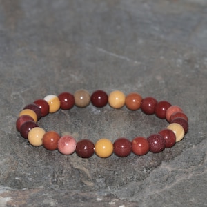Mookaite Beaded Bracelet, 6.5mm Moukaite Jasper Beads, Gemstone Bracelet, Gift Bracelet, Stacking Bracelet, Unisex Bracelet Red Yellow Brown
