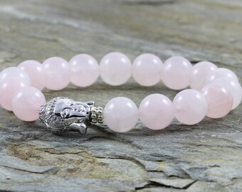 10mm Rose Quartz Bracelet, Womens Yoga Bracelet, Relationships - Unconditional Love - Opening the Heart Chakra - Self-Compassion