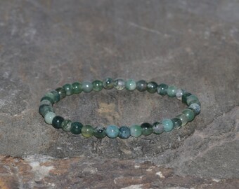 Moss Agate Beaded Bracelet, 4mm Grade AAA Beads, Yoga Gift, Natural Green Agate Bracelet, Stack Gemstone Bracelet, Unisex Healing Bracelet