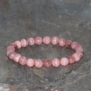 Rhodochrosite Beaded Bracelet, Stacking Handmade Bracelet, Grade AA+, 7mm Rhodochrosite Beads, Natural Gemstone Argentine Rhodochrosite