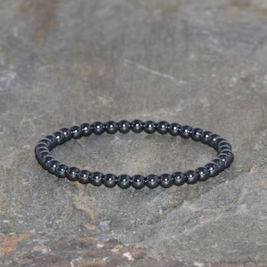 Hematite Bracelet Handmade 4mm Grade AAA Hematite Beaded Gemstone Bracelet Stacking Bracelet Unisex Bracelet Gift Bracelet Metallic Hematite