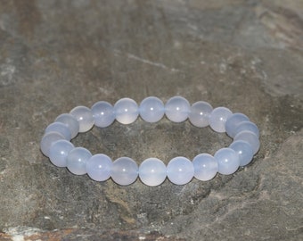 Malawi Blue Chalcedony Bracelet 8mm Grade AAA Sky Blue Chalcedony Beaded Gemstone Bracelet Natural Light Blue Grey Chalcedony Bracelet