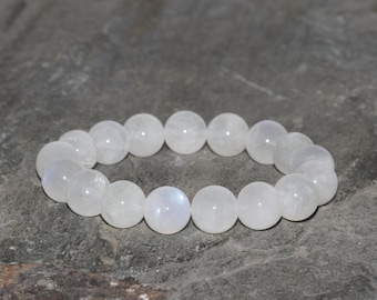 Moonstone Beaded Bracelet Handmade 10.5mm Grade AAA Natural White Moonstone Gemstone Bracelet Stacking Bracelet Unisex Bracelet Gift for Her