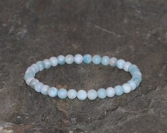 Larimar Beaded Bracelet Handmade 5mm-5.5mm Dominican Larimar Gemstone Bracelet Grade AA Natural Dominican Larimar Sky Blue Larimar Bracelet