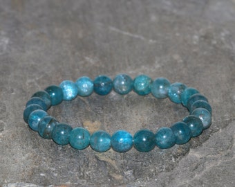 Dainty Apatite Bracelet Handmade 7mm Blue Apatite Beaded Gemstone Bracelet Stacking Bracelet Learning & Inspiration Bracelet Unisex Bracelet