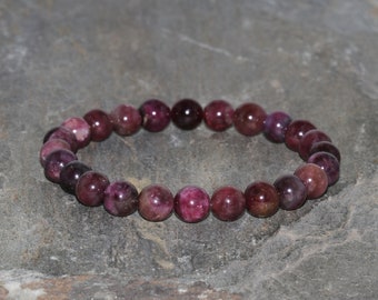 Dainty Pink Tourmaline Stacking Bracelet, Deep Pink Tourmaline Jewelry, 8mm Natural Pink Tourmaline Beads, Grade AAA+ Beads, Beaded Bracelet