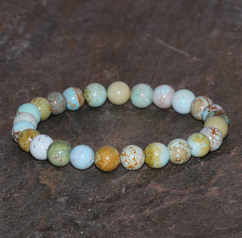 Hubei Turquoise Bracelet Genuine 7mm Natural Hubei Turquoise Round Gemstone Bracelet Beautiful Genuine Hubei Turquoise Rounds Beads