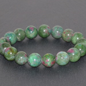 Ruby Zoisite Bracelet Handmade Grade AAA Large 11mm Anyolite Beaded Gemstone Bracelet Red Pink Ruby in Green Zoisite Bracelet Stack Bracelet