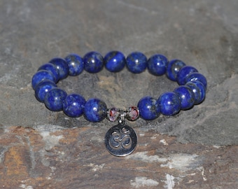 Pulsera Lapis Lazuli 8mm grado hecho a mano AAA Lapis Lazuli pulsera piedra preciosa azul LapisLazuli pulsera regalo Ohm acero inoxidable cristal checo