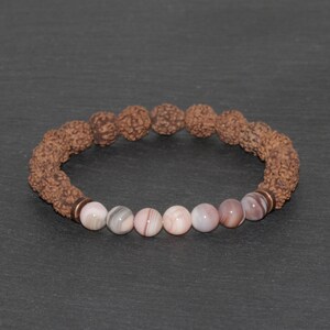 7mm Rudraksha and 6mm Pink Botswana Agate Bracelet 4 Faces Mukhi Mukhi Original Indonesia Rudraksha Beaded Bracelet Lord Halumanji Rudraksha
