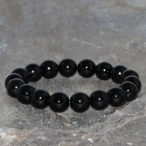Jet Bracelet Handmade 10mm Beaded Gemstone Bracelet Black Lignite Bracelet Gift Bracelet Unisex Bracelet Stacking Bracelet Boho