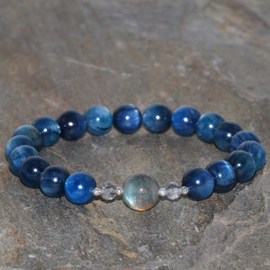 Kyanite Bracelet Handmade 8mm Blue Kyanite 9mm Labradorite Grade AAA Natural Gemstone Beaded Bracelet Collectors Edition Exclusive Bracelet