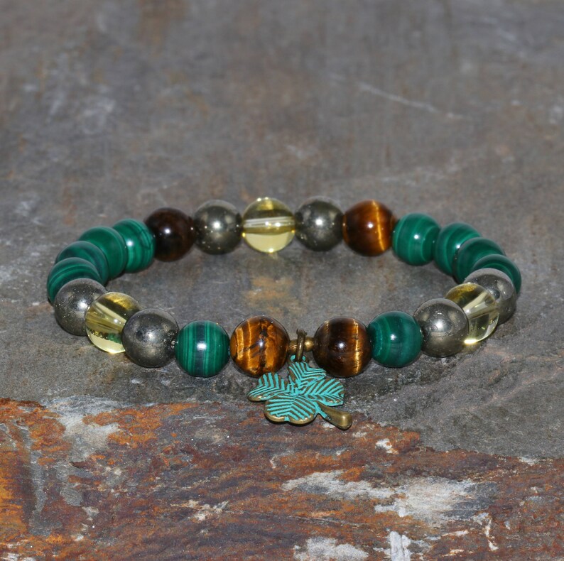Malachite Tigers Eye Citrine and Pyrite Bracelet 8mm Beaded Etsy