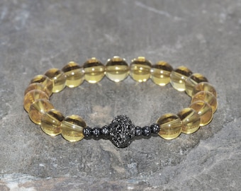 Citrine Bracelet 8mm Gemstone Citrine Mala Beads Healing Crystals Solar Plexus Chakra Abundance-Happiness-Self-Confidence Gunmetal Filigrees